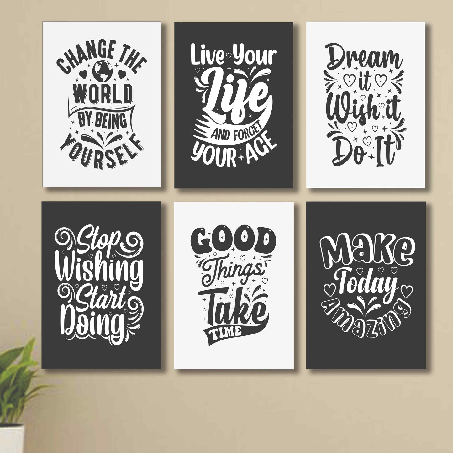 Set of 6 Wall Art Wooden Phototile Frames for Wall Decor