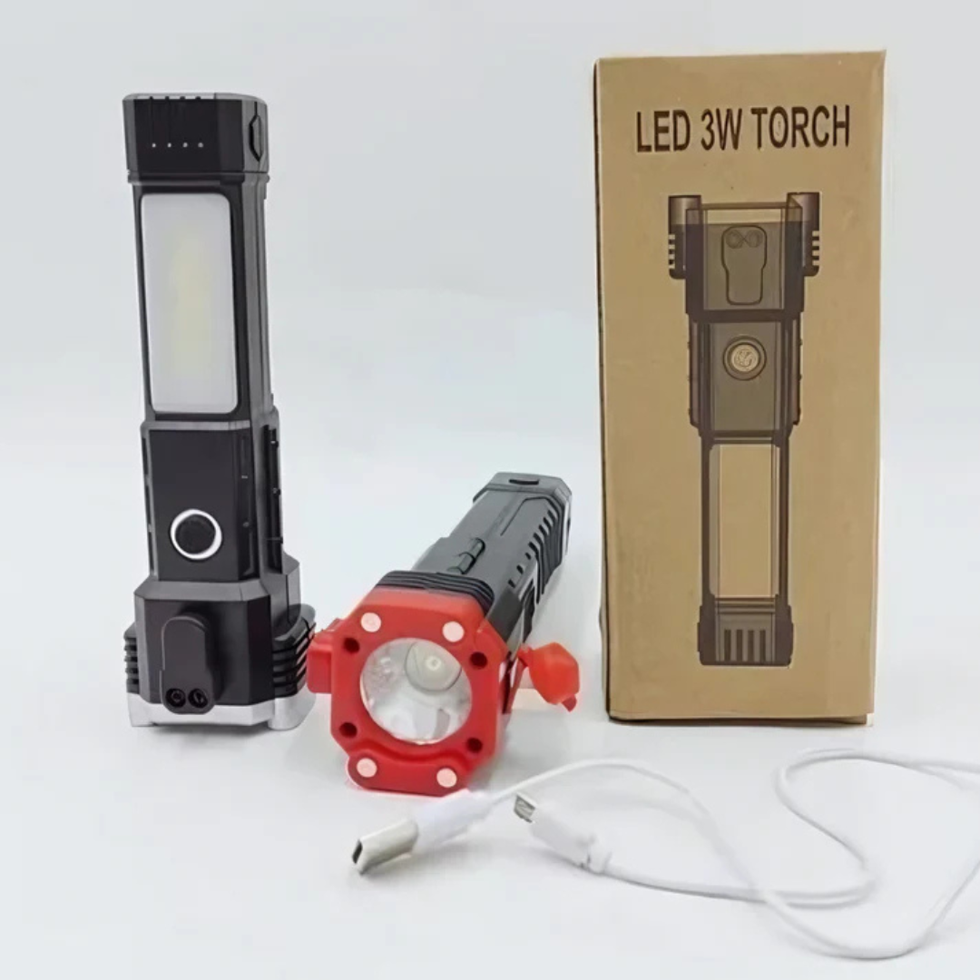 High-Brightness LED Flashlight | Power Bank & Safety Hammer