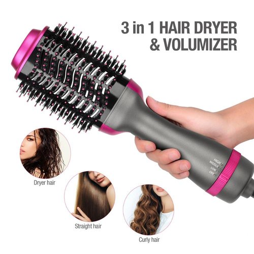 3-in-1 One Step Hot Air Brush Hair Dryer & Styler – Drying, Straightening & Volumizing Brush