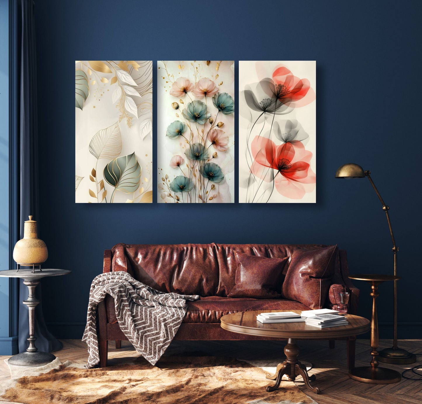 Set Of 3 Flowers Art Wooden Frames For Wall Decoration