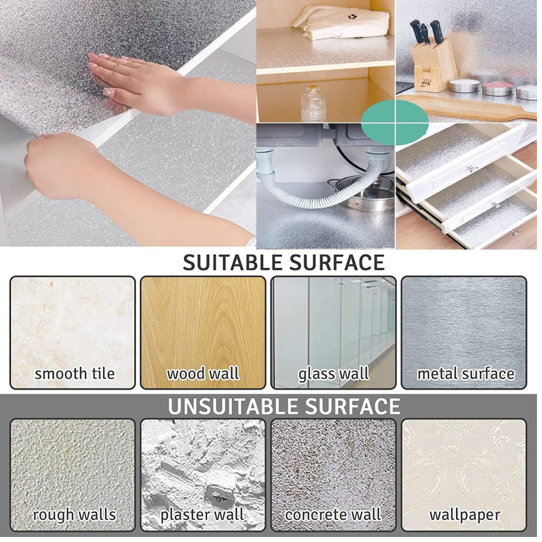 Metallic Aluminum Wallpaper Roll – Waterproof & Heat Resistant (2 ft × 6.5 ft)